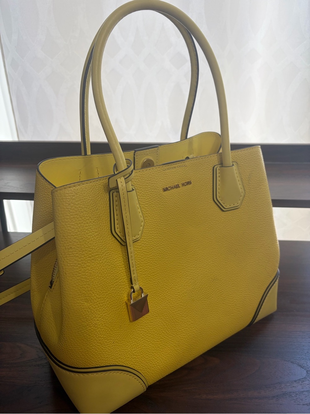 Michael Kors Yellow Pebbled Leather Shoulder Tote